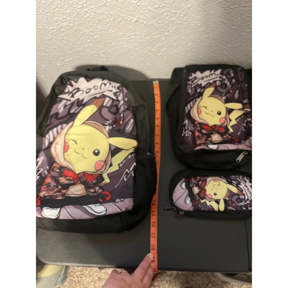 Pokemon Pikachu 3pc Backpack Set Streetwear Graffiti Lunch Bag Pencil Case NWOT